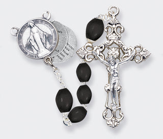 Black Wood Bead Rosary with Mystery Center