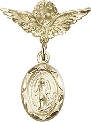 14kt Gold Filled Small Angel w/Wings Miraculous Baby Badge