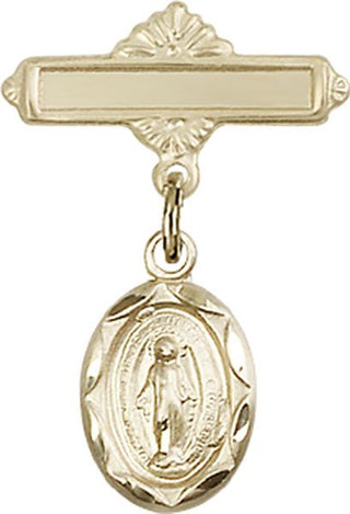 14kt Gold Polished Badge Pin Miraculous Baby Badge