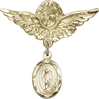 14kt Gold Large Angel w/Wings Miraculous Baby Badge