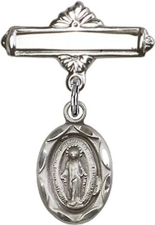 Sterling Silver Polished Badge Pin Miraculous Baby Badge