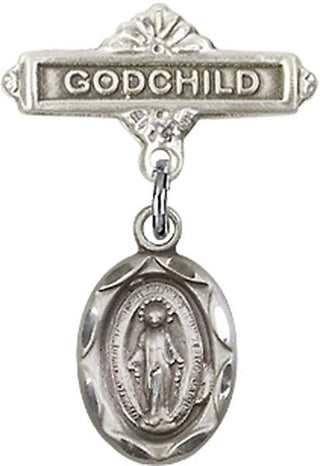 Sterling Silver Godchild Miraculous Baby Badge