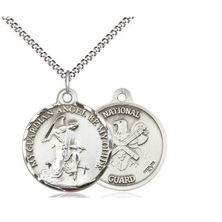 Sterling Silver Guardain Angel National Guard Medal Religious Jewelry