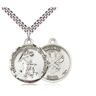 Sterling Silver Guardain Angel National Guard Medal Religious Jewelry