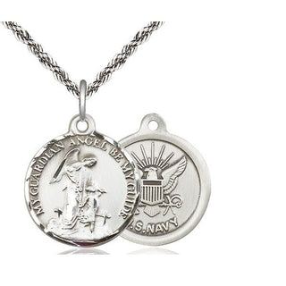 Sterling Silver Guardian Angel Navy Medal Religious Jewelry