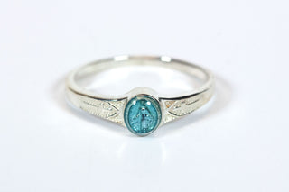Sterling Silver Miraculous Medal Ring with Blue Epoxy Accent