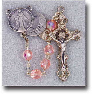 7MM Pink Rosary with Mysteries Center