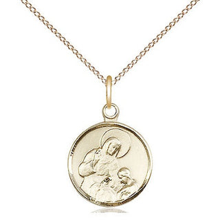 14kt Gold Saint Ann Medal Engraved Catholic Saint Jewelry