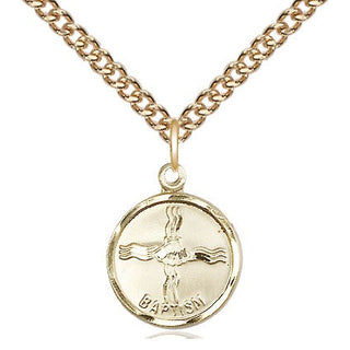 14kt Gold Baptism Medal Engraved Catholic Saint Jewelry
