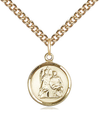 14kt Gold Saint Raphael Medal Engraved Catholic Saint Jewelry