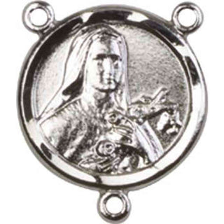 Silver Plate Saint Theresa Rosary Center Rosary Center Engraved Catholic Saint Jewelry
