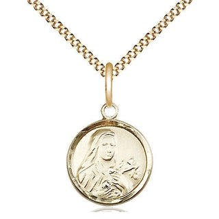 14kt Gold Filled Saint Theresa Medal Religious and Catholic Jewelry Engraved Catholic Saint Jewelry