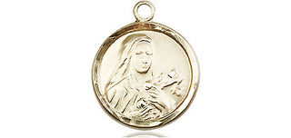 14kt Gold Saint Theresa Medal Engraved Catholic Saint Jewelry