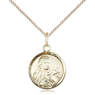 14kt Gold Saint Theresa Medal Engraved Catholic Saint Jewelry