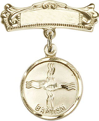 14kt Gold Badge Pin Baptism Baby Badge - Engravable