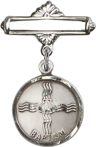 Sterling Silver Polished Badge Pin Baptism Baby Badge - Engravable