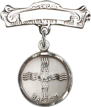 Sterling Silver Badge Pin Baptism Baby Badge - Engravable