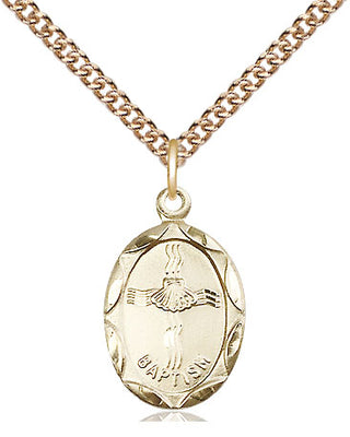 14kt Gold Baptism Medal Engraved Catholic Saint Jewelry