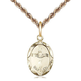 14kt Gold Baptism Medal Engraved Catholic Saint Jewelry