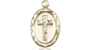14kt Gold Filled Crucifix Medal Engraved Catholic Saint Jewelry