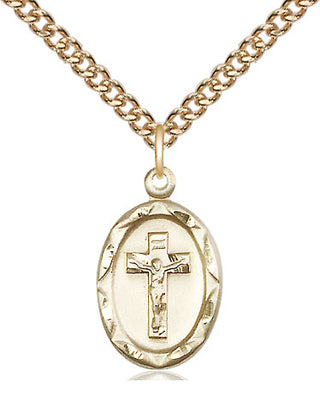 14kt Gold Filled Crucifix Medal Religious Jewelry Engraved Catholic Saint Jewelry