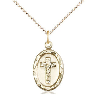 14kt Gold Crucifix Medal Engraved Catholic Saint Jewelry