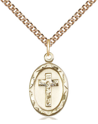 14kt Gold Crucifix Medal Engraved Catholic Saint Jewelry