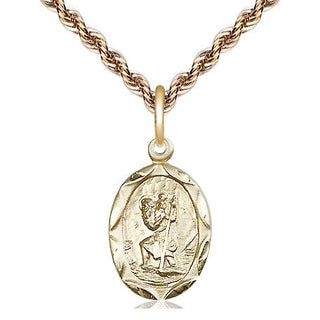 14kt Gold Saint Christopher Medal Engraved Catholic Saint Jewelry