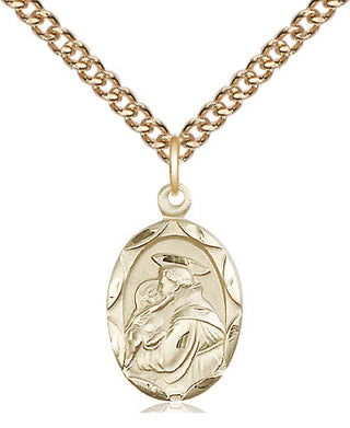 14kt Gold Saint Anthony of Padua Medal Engraved Catholic Saint Jewelry