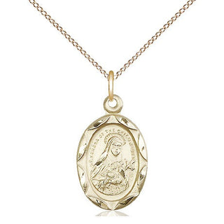 14kt Gold Saint Theresa Medal Engraved Catholic Saint Jewelry