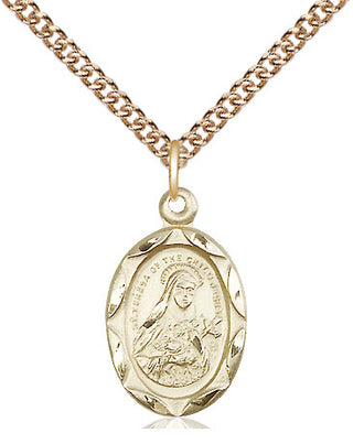 14kt Gold Saint Theresa Medal Engraved Catholic Saint Jewelry