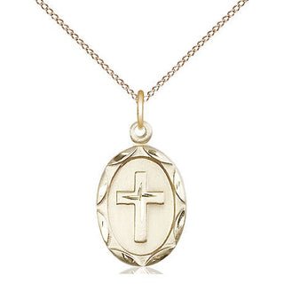 14kt Gold Cross Medal Engraved Catholic Saint Jewelry