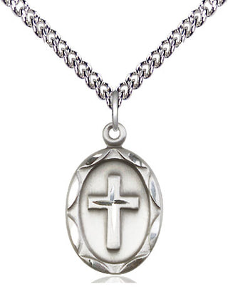 Sterling Silver Cross Medal Religious Jewelry Engraved Catholic Saint Jewelry