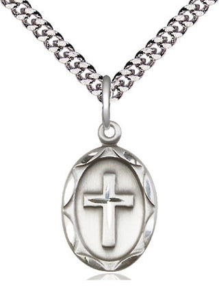 Sterling Silver Cross Medal Religious Jewelry Engraved Catholic Saint Jewelry
