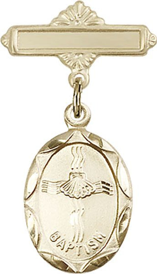 14kt Gold Filled Polished Badge Pin Baptism Baby Badge - Engravable