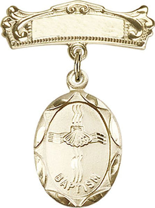 14kt Gold Badge Pin Baptism Baby Badge - Engravable