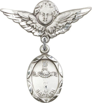 Sterling Silver Large Angel w/Wings Baptism Baby Badge - Engravable