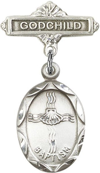 Sterling Silver Godchild Baptism Baby Badge - Engravable