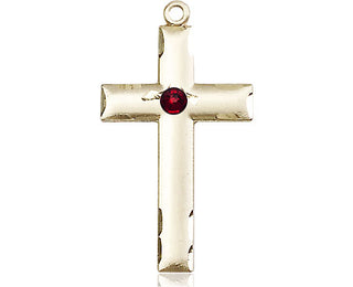 14kt Gold Filled Cross Pendant with a 3mm Garnet Swarovski stone on an 18-inch Gold Filled Light Curb Chain