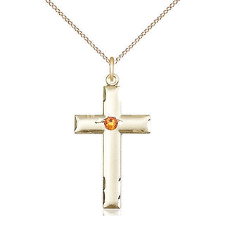 14kt Gold Filled Cross Pendant with 3mm Topaz Swarovski Necklace