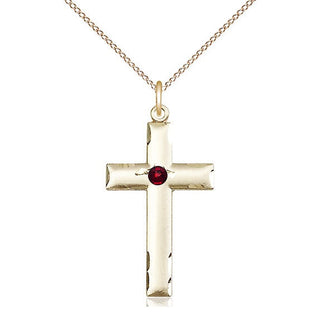 14kt Gold Filled Cross Pendant with 3mm Garnet Swarovski Necklace