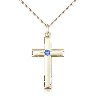 14kt Gold Filled Cross Pendant with 3mm Sapphire Swarovski Necklace