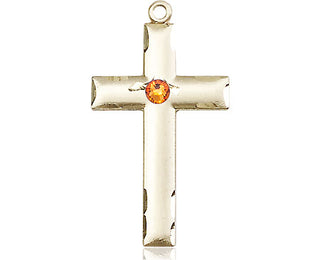 14kt Gold Cross Medal with a 3mm Topaz Swarovski stone