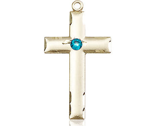 14kt Gold Cross Medal with a 3mm Zircon Swarovski stone