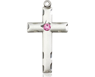 Sterling Silver Cross Pendant with a 3mm Rose Swarovski stone on an 18-inch Sterling Silver Light Curb Chain