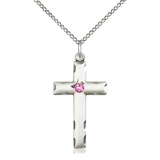 Sterling Silver Cross Pendant with 3mm Rose Swarovski stone Necklace