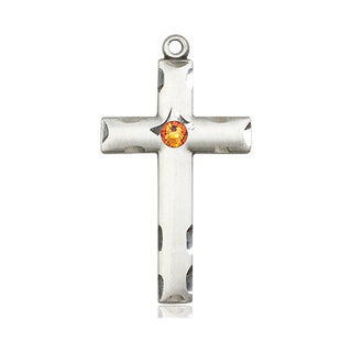 Sterling Silver Cross Pendant with a 3mm Topaz Swarovski stone on an 18-inch Sterling Silver Light Curb Chain