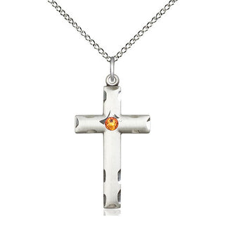 Sterling Silver Cross Pendant with 3mm Topaz Swarovski stone Necklace
