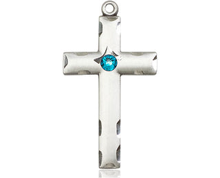 Sterling Silver Cross Pendant with a 3mm Zircon Swarovski stone on an 18-inch Sterling Silver Light Curb Chain