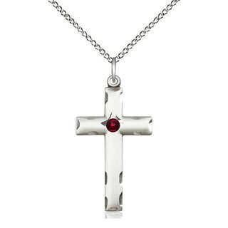 Sterling Silver Cross Pendant with 3mm Garnet Swarovski stone Necklace